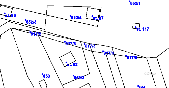 Parcela st. 817/3 v KÚ Ondřejov nad Střelou, Katastrální mapa