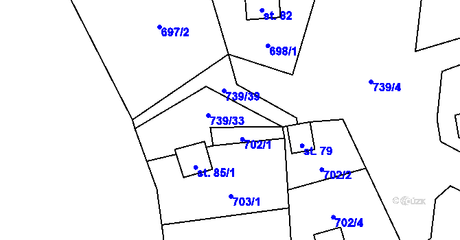Parcela st. 739/38 v KÚ Ondřejov nad Střelou, Katastrální mapa