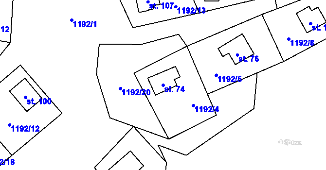 Parcela st. 74 v KÚ Vrážné nad Střelou, Katastrální mapa