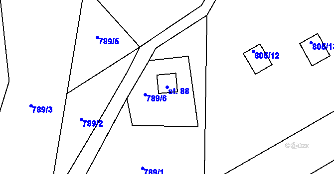Parcela st. 88 v KÚ Vrážné nad Střelou, Katastrální mapa