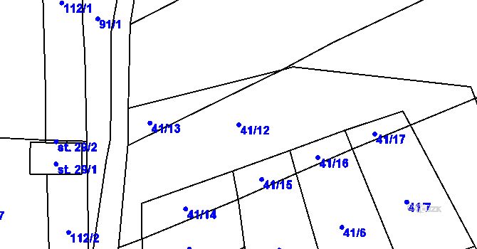 Parcela st. 41/12 v KÚ Vrážné nad Střelou, Katastrální mapa