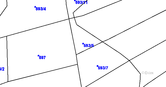 Parcela st. 593/5 v KÚ Vrážné nad Střelou, Katastrální mapa