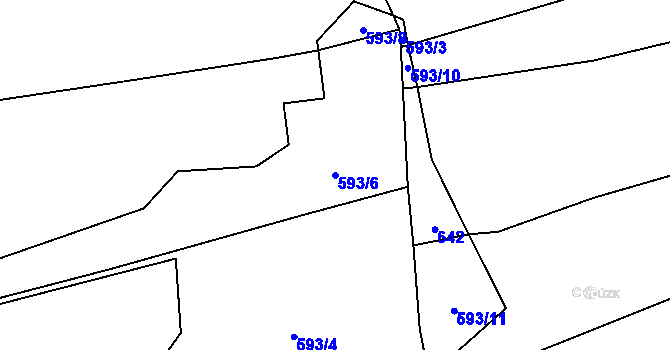 Parcela st. 593/6 v KÚ Vrážné nad Střelou, Katastrální mapa