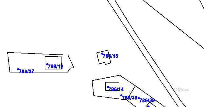 Parcela st. 786/13 v KÚ Vrážné nad Střelou, Katastrální mapa