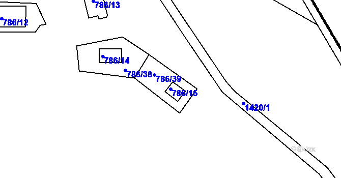 Parcela st. 786/15 v KÚ Vrážné nad Střelou, Katastrální mapa