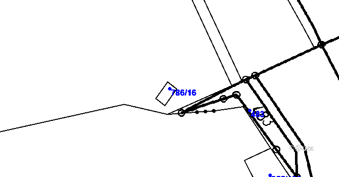 Parcela st. 786/16 v KÚ Vrážné nad Střelou, Katastrální mapa