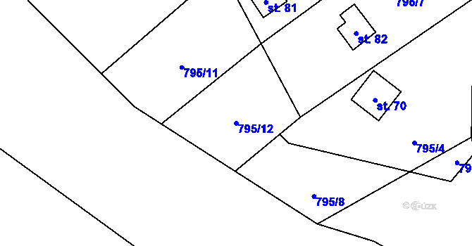 Parcela st. 795/12 v KÚ Vrážné nad Střelou, Katastrální mapa
