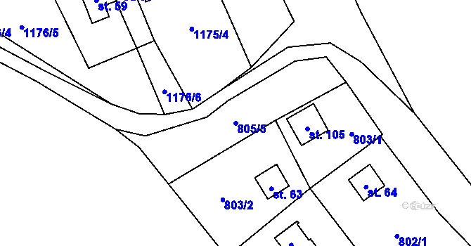 Parcela st. 805/5 v KÚ Vrážné nad Střelou, Katastrální mapa