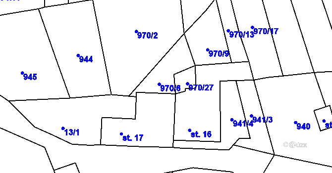 Parcela st. 970/6 v KÚ Vrážné nad Střelou, Katastrální mapa