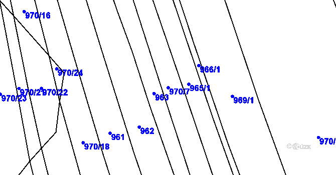 Parcela st. 970/7 v KÚ Vrážné nad Střelou, Katastrální mapa