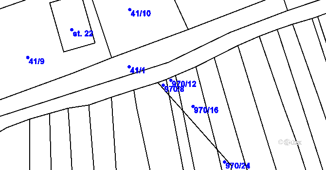 Parcela st. 970/8 v KÚ Vrážné nad Střelou, Katastrální mapa