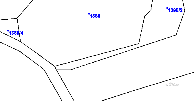 Parcela st. 1385/3 v KÚ Vrážné nad Střelou, Katastrální mapa