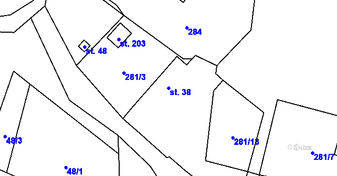 Parcela st. 38 v KÚ Hnačov, Katastrální mapa