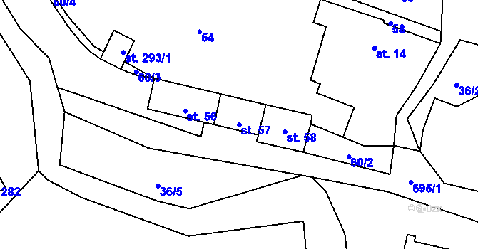Parcela st. 57 v KÚ Hnačov, Katastrální mapa