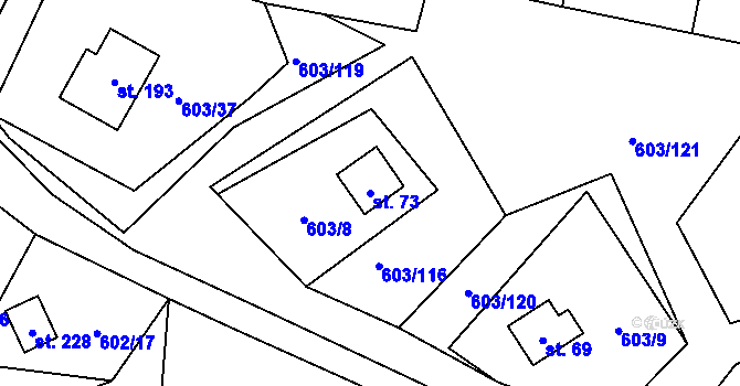 Parcela st. 73 v KÚ Hnačov, Katastrální mapa