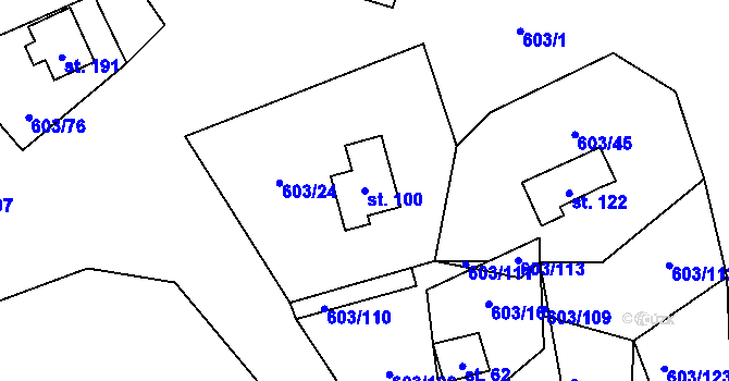 Parcela st. 100 v KÚ Hnačov, Katastrální mapa