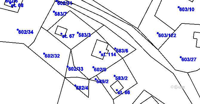 Parcela st. 114 v KÚ Hnačov, Katastrální mapa
