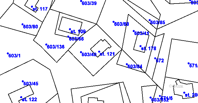 Parcela st. 121 v KÚ Hnačov, Katastrální mapa