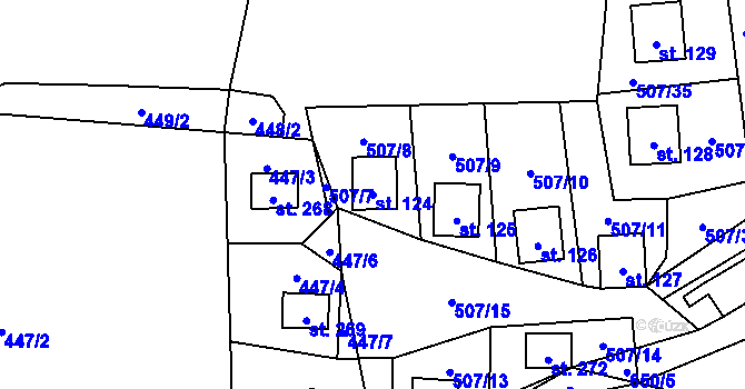 Parcela st. 124 v KÚ Hnačov, Katastrální mapa