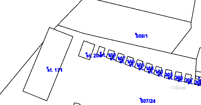 Parcela st. 168 v KÚ Hnačov, Katastrální mapa