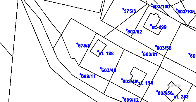 Parcela st. 188 v KÚ Hnačov, Katastrální mapa
