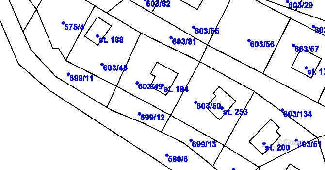Parcela st. 194 v KÚ Hnačov, Katastrální mapa