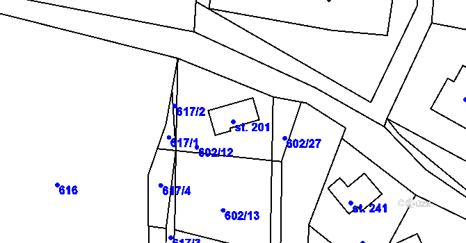 Parcela st. 201 v KÚ Hnačov, Katastrální mapa