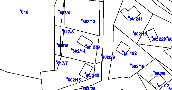 Parcela st. 239 v KÚ Hnačov, Katastrální mapa