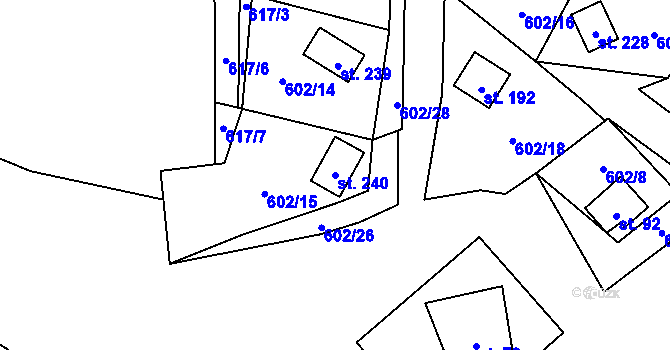Parcela st. 240 v KÚ Hnačov, Katastrální mapa