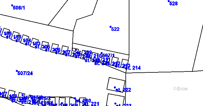 Parcela st. 507/1 v KÚ Hnačov, Katastrální mapa