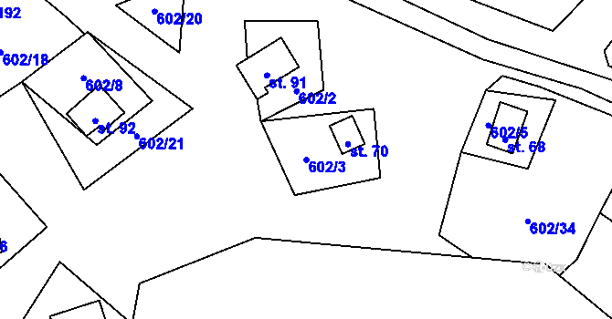 Parcela st. 602/3 v KÚ Hnačov, Katastrální mapa