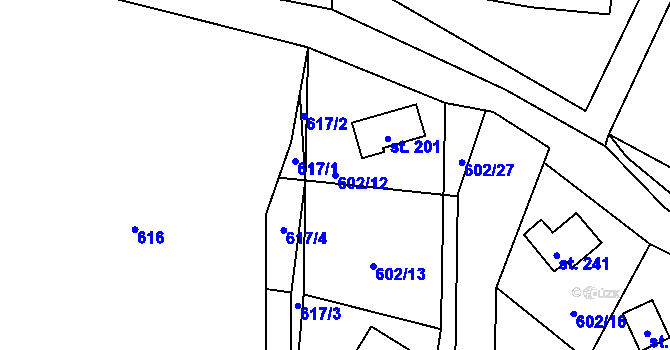 Parcela st. 602/12 v KÚ Hnačov, Katastrální mapa