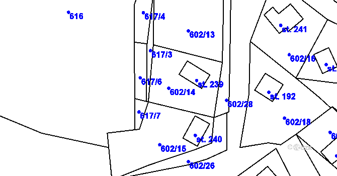 Parcela st. 602/14 v KÚ Hnačov, Katastrální mapa