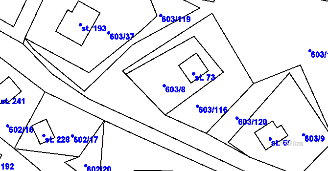 Parcela st. 603/8 v KÚ Hnačov, Katastrální mapa
