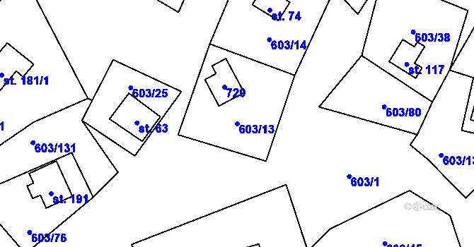 Parcela st. 603/13 v KÚ Hnačov, Katastrální mapa