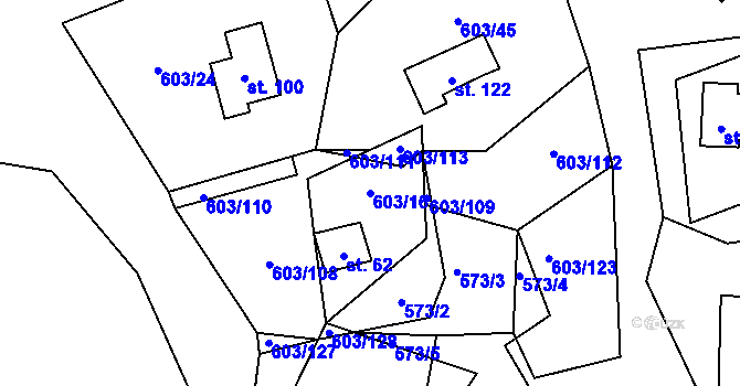 Parcela st. 603/16 v KÚ Hnačov, Katastrální mapa