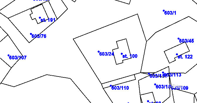 Parcela st. 603/24 v KÚ Hnačov, Katastrální mapa