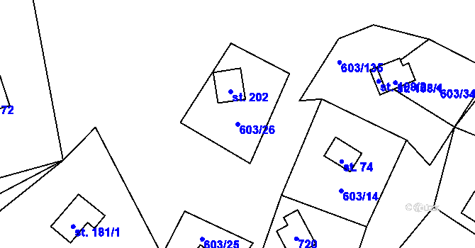 Parcela st. 603/26 v KÚ Hnačov, Katastrální mapa