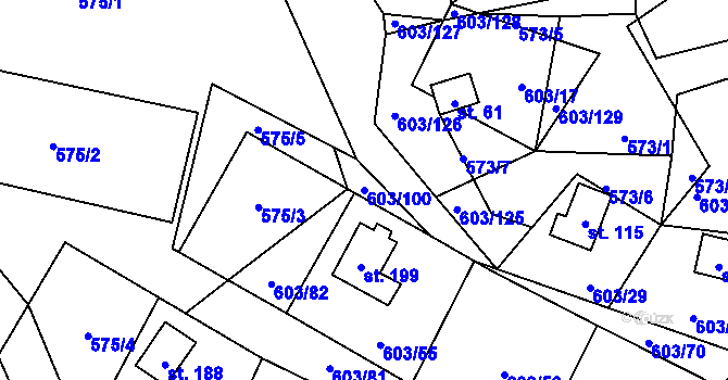 Parcela st. 603/100 v KÚ Hnačov, Katastrální mapa