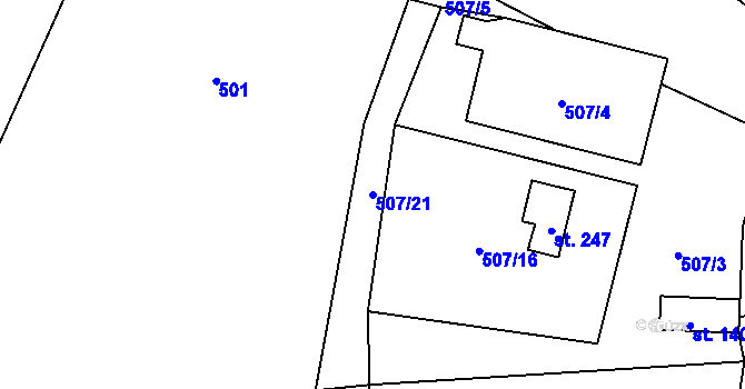 Parcela st. 507/21 v KÚ Hnačov, Katastrální mapa