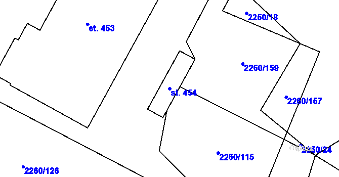 Parcela st. 454 v KÚ Plánice, Katastrální mapa