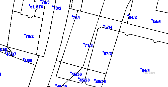 Parcela st. 71/2 v KÚ Plánice, Katastrální mapa