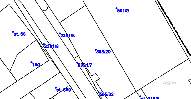 Parcela st. 505/20 v KÚ Plánice, Katastrální mapa