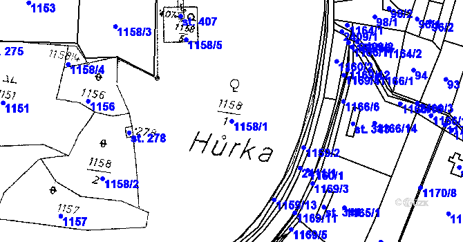 Parcela st. 1158/1 v KÚ Plánice, Katastrální mapa