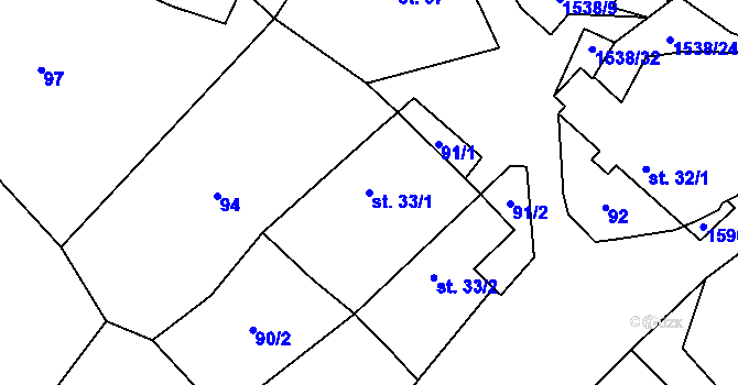 Parcela st. 33/1 v KÚ Zborovy, Katastrální mapa