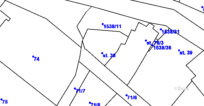 Parcela st. 38 v KÚ Zborovy, Katastrální mapa