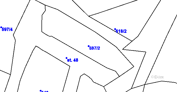 Parcela st. 597/2 v KÚ Plasná, Katastrální mapa