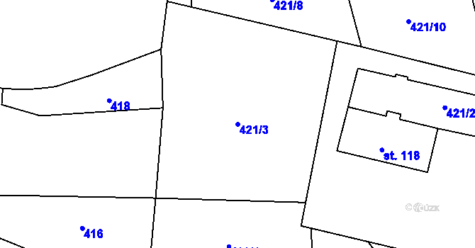 Parcela st. 421/3 v KÚ Babina, Katastrální mapa