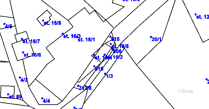 Parcela st. 16/2 v KÚ Lomnička u Plas, Katastrální mapa