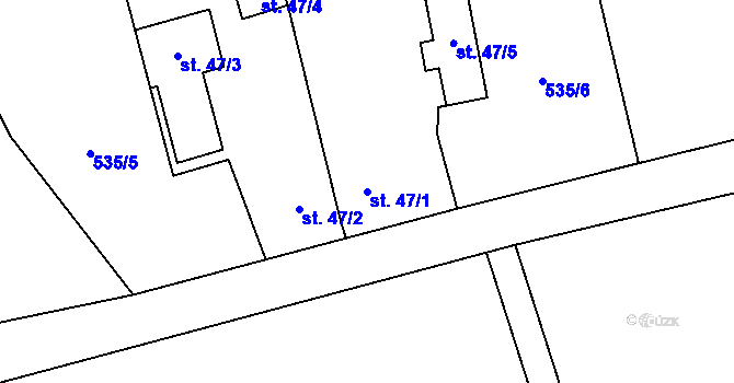 Parcela st. 47/1 v KÚ Lomnička u Plas, Katastrální mapa